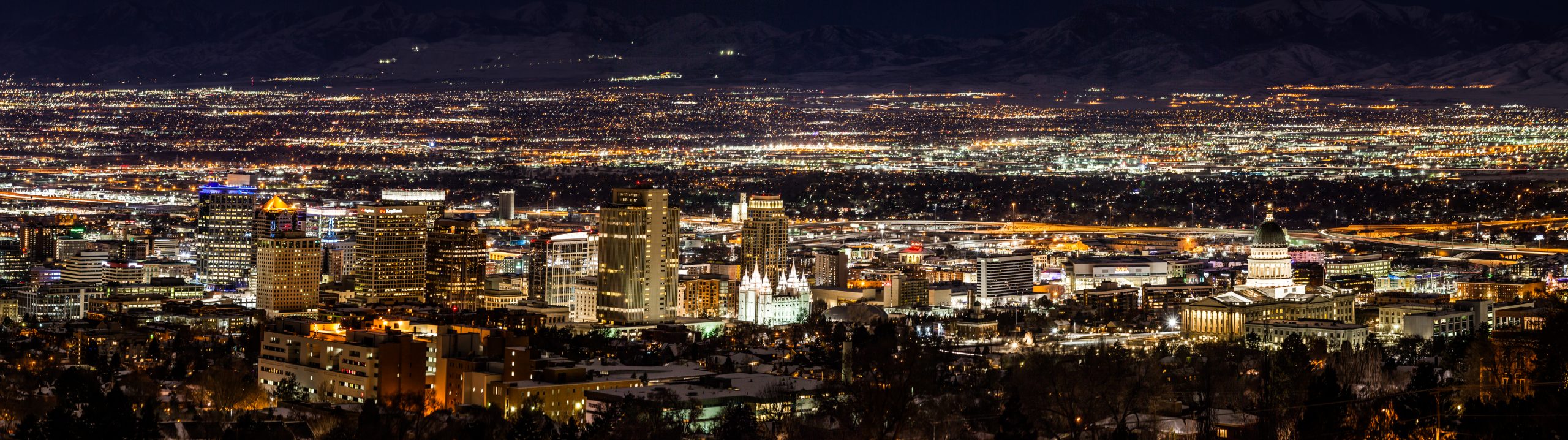 Night lights Panorama of Salt Lake City, Utah